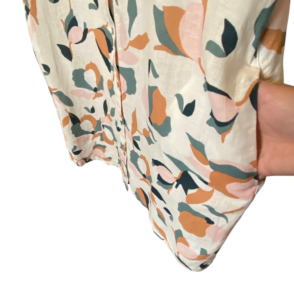 Rachel Zoe Women Linen Shirt Dress Size L Abstract Floral Coastal Resort Pockets - Picture 6 of 14